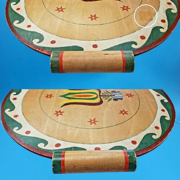 Vintage 1950s Scandinavian Folk Art Wooden Serving Tray • Hand Painted Floral Tu - Picture 5 of 7